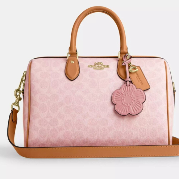 Coach Handbags - NEW Coach Large Rowan Satchel Bag In Pink Signature Canvas With Charms NWT